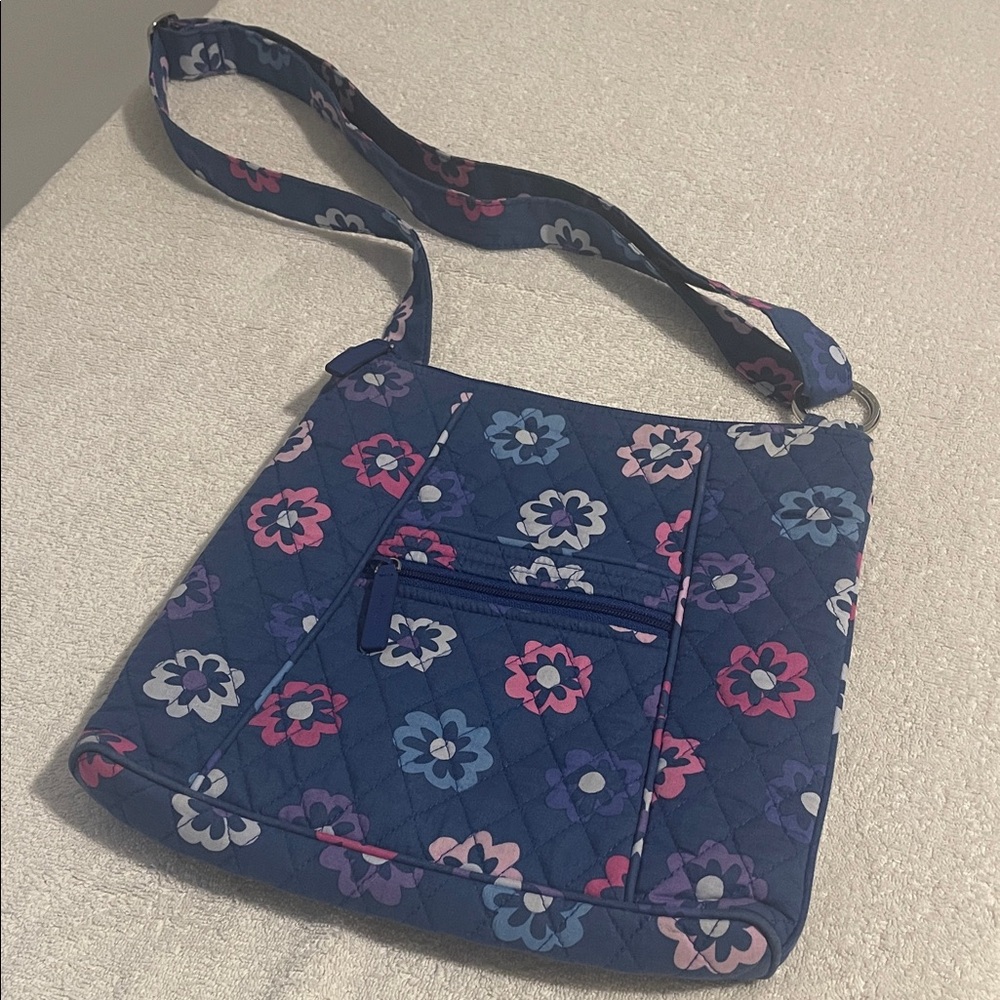 Vera Bradley Blue Pink & White Floral Quilted Summer Must Have Crossbody Bag